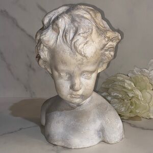 Vintage Boy Plaster Bust Classic White Cherub Bust Sculpture - Home Art Decor